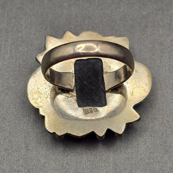 925 Sterling Silver Plt Abalone Shell Ring Size 8 Bezel Setting Statement - Picture 4 of 11